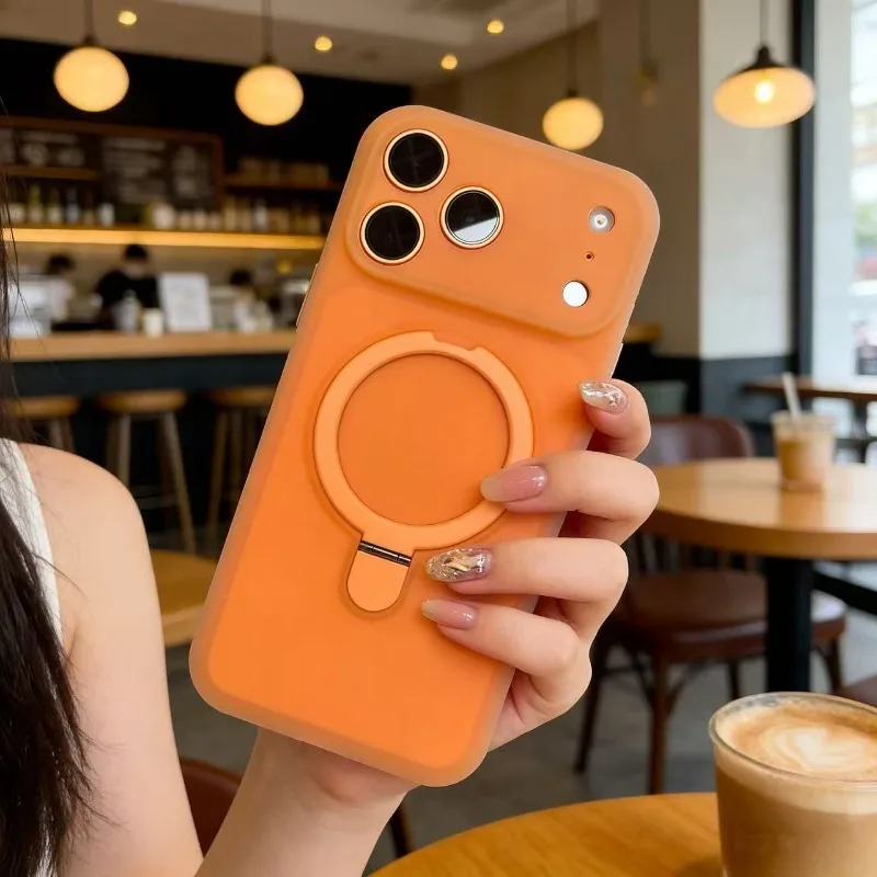 Capa De Celular Com Suporte Magnético Em Anel De Silicone (laranja Para Iphone 16)