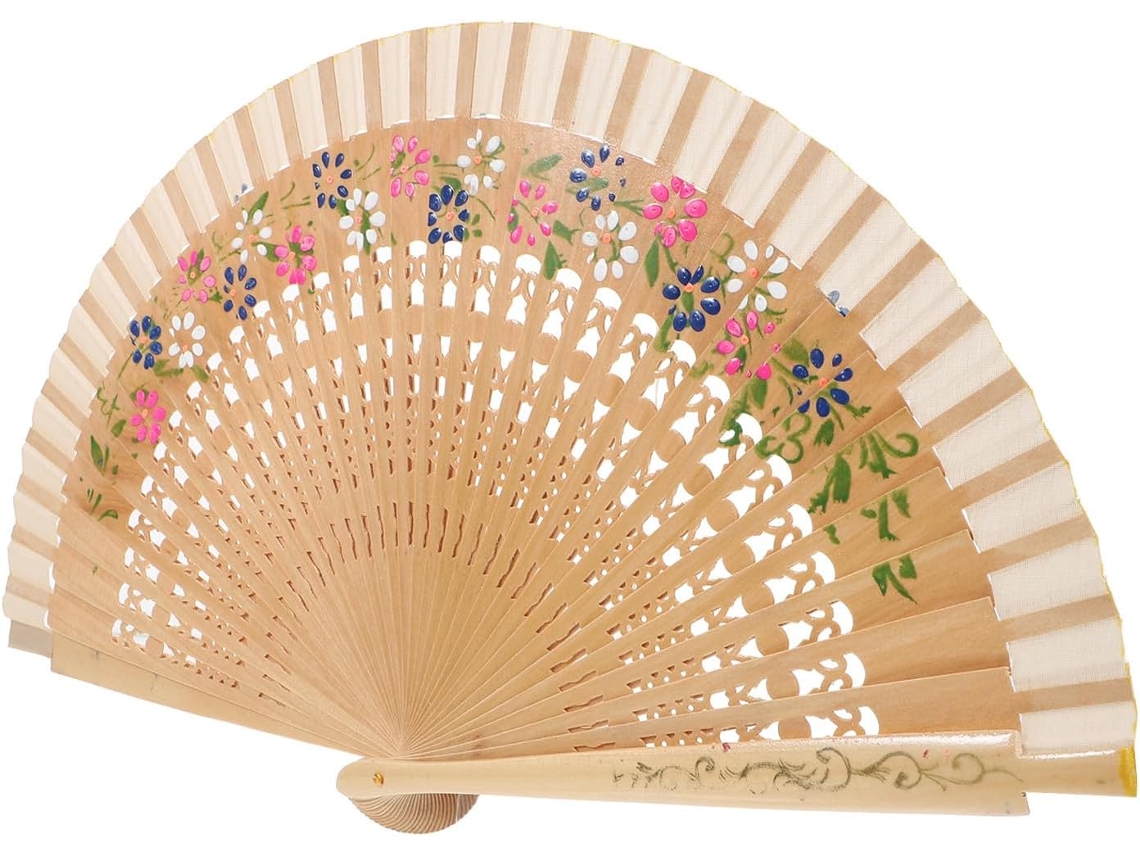 Leque Dobrável De Madeira Com Cabo Confortável, Estilo Espanhol Vintage, Estampa Floral Para Cosplay E De