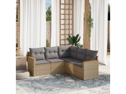 Vidaxl 5 Pcs Conj. Sofás Jardim C/ Almofadões Vime Pe Bege Misturado