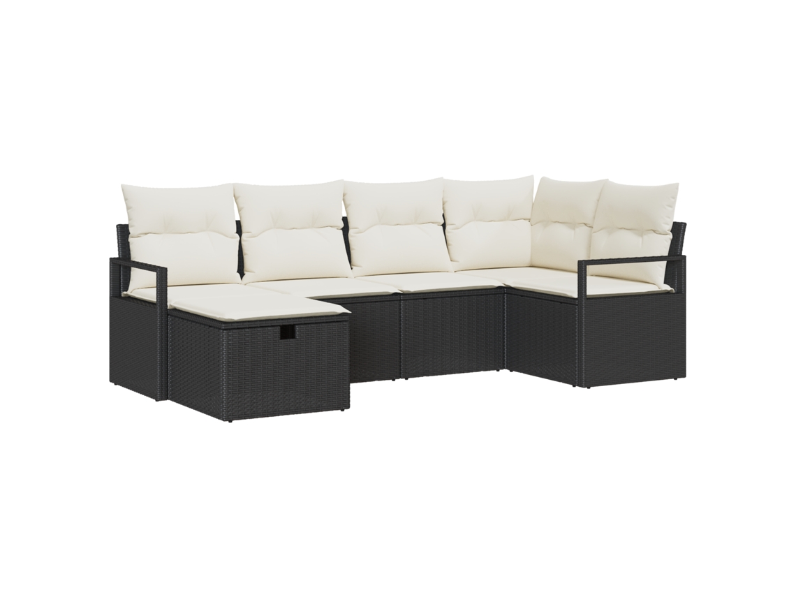 Conjunto 6 De Sofá De Jardim Com Almofadas Vidaxl Preto Rattan Sintético