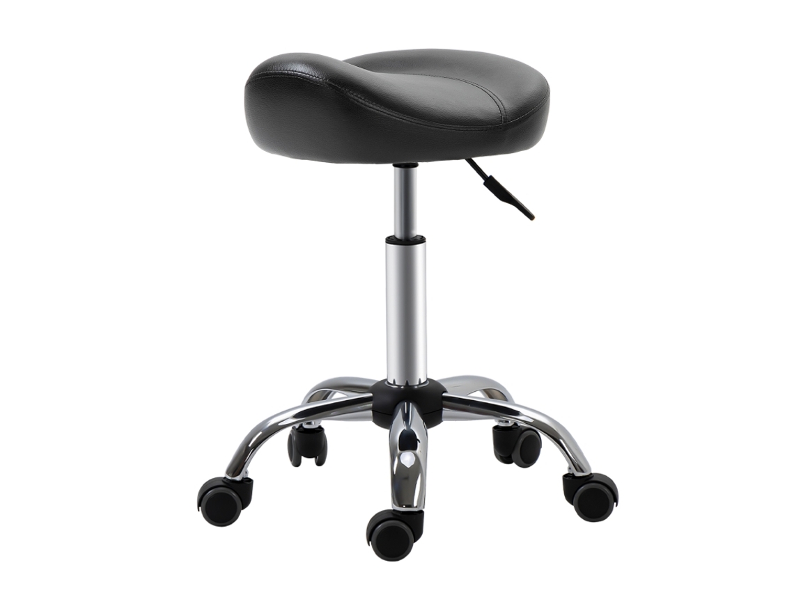 Rollstool Banquinho De Trabalho Com Altura Ajustável E Rodas, Preto Giratório Em Couro Sintético, 48 X 48 X 54-69 Cm Para Salão E Massagem-mhy