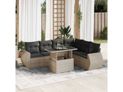 Vidaxl 7 Pcs Conj. Sofás Jardim Com Almofadões Vime Pe Cinzento-claro