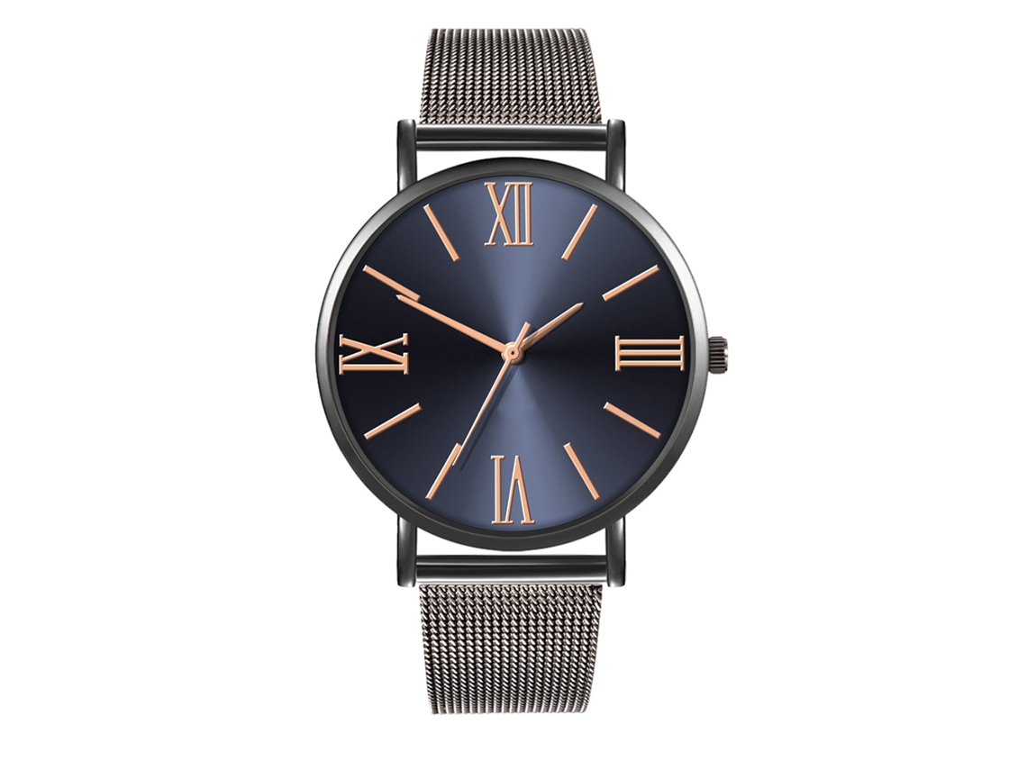 Reloj De Moda Para Parejas Con Correa De Malla Dial Redondo Cuarzo Unisex
