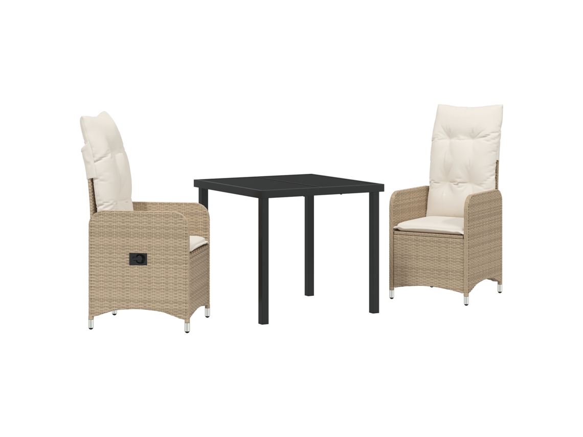 Conjunto 3 De Jantar De Jardim Com Almofadas Vidaxl Bege Vime Poliéster
