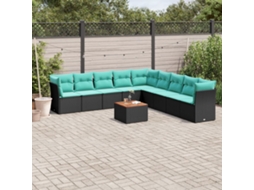 Vidaxl 10 Pcs Conjunto De Sofás P/ Jardim C/ Almofadões Vime Pe Preto