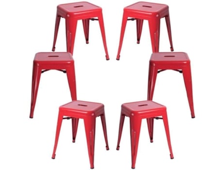 Pack 6 Bancos  Torix (Vermelho - 40 x 45 x 40 cm - Aço Reforçado)
