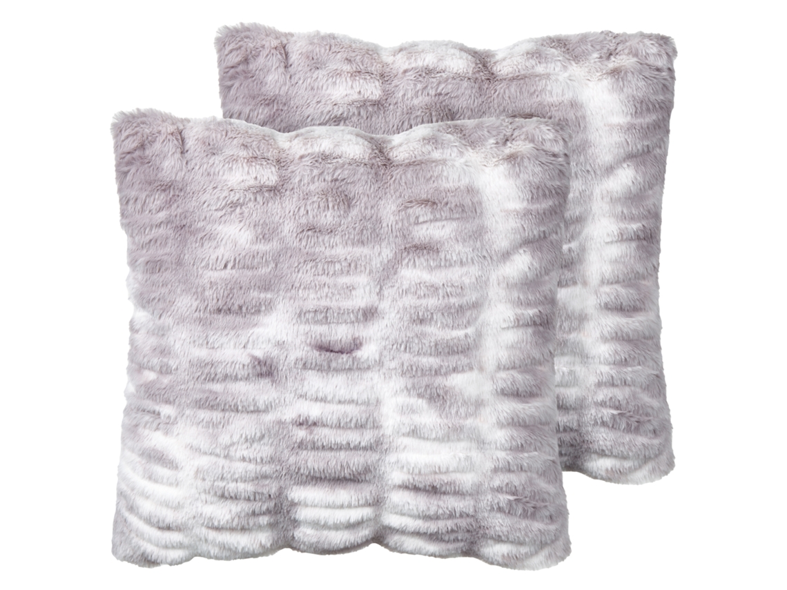 Conjunto De 2 Almofadas Decorativas Beliani Macodes De Pelo Sintético Cinzento Claro 45x45x14