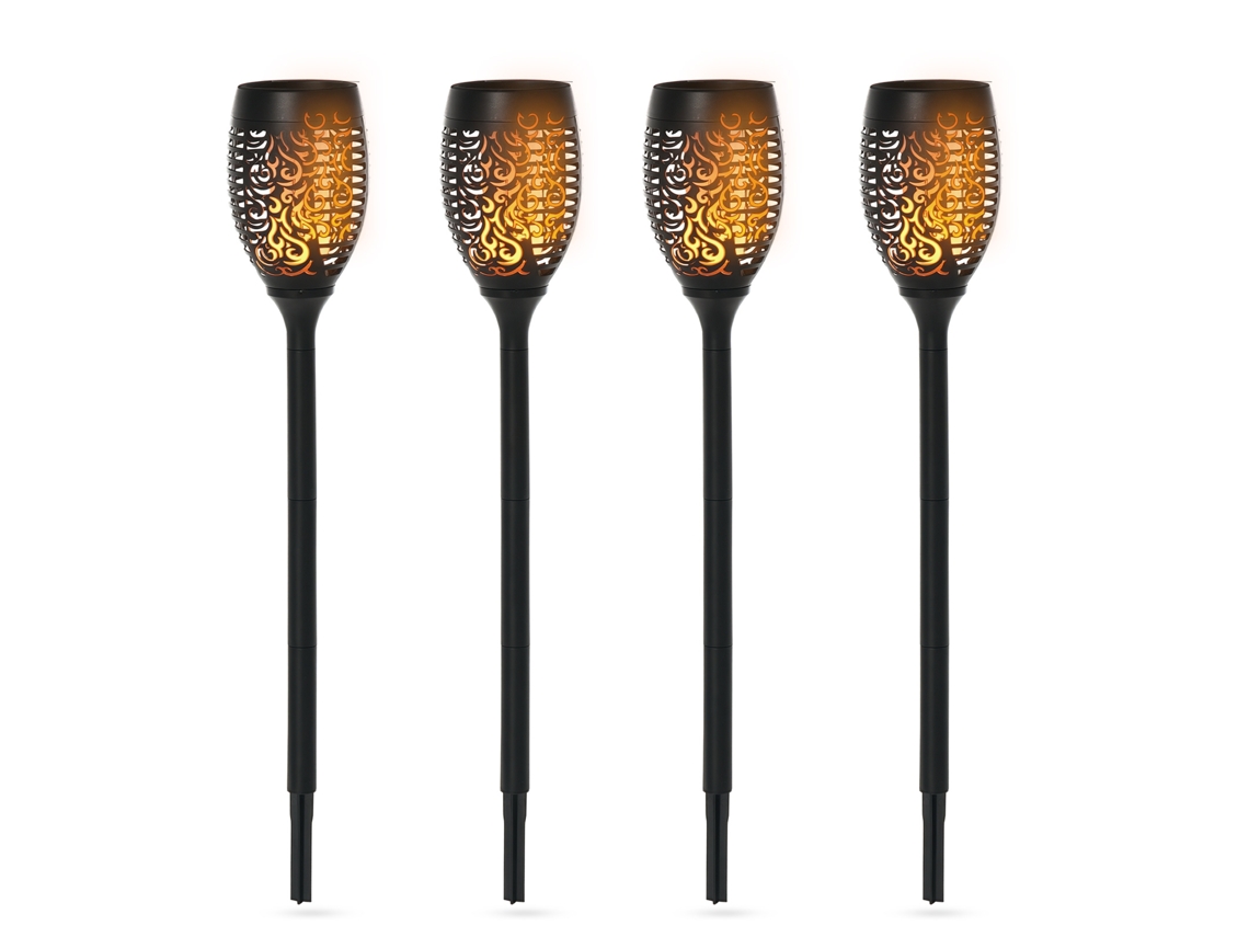 Conjunto de 4 holofotes solares com 4 estacas, plástico, Ø12x72 cm preto CHEZMOI