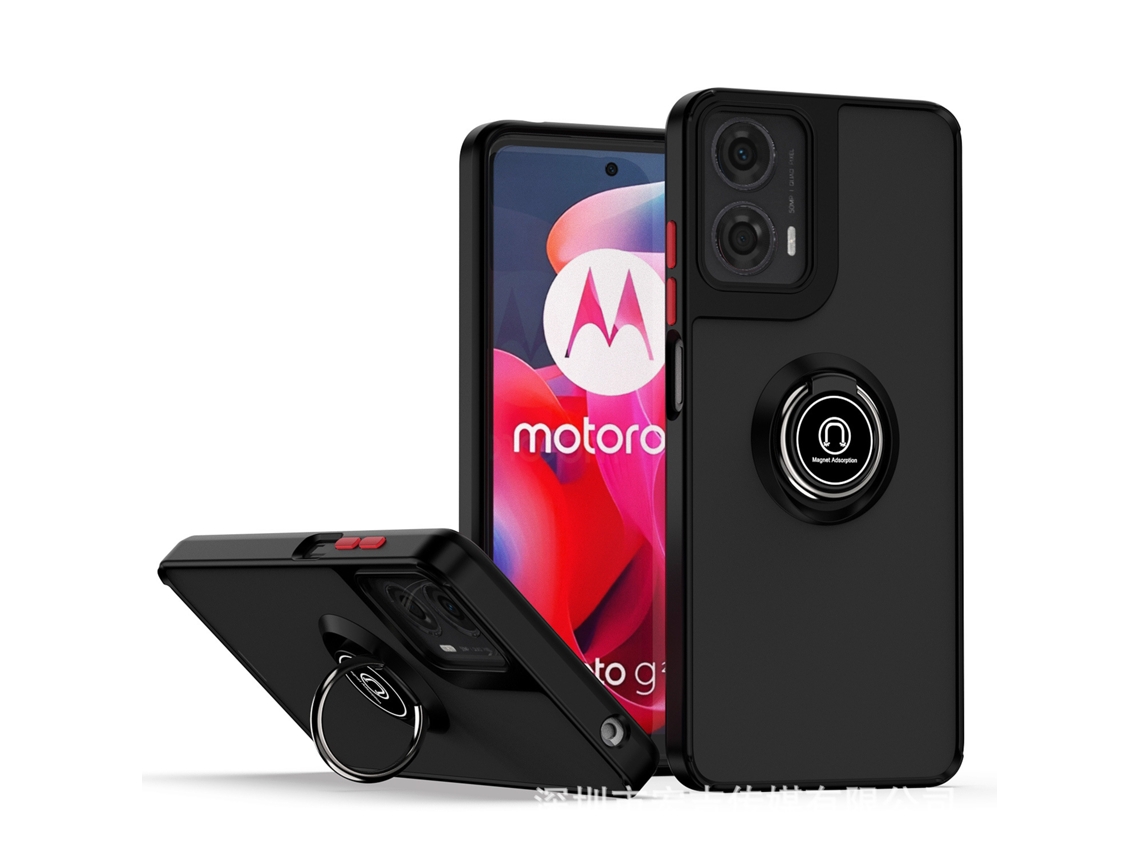 Capa Para Celular Qiying Generation 1 Com Suporte De Anel Magnético Anti-queda Ppreto Vermelho moto G24 G24 (precisão)