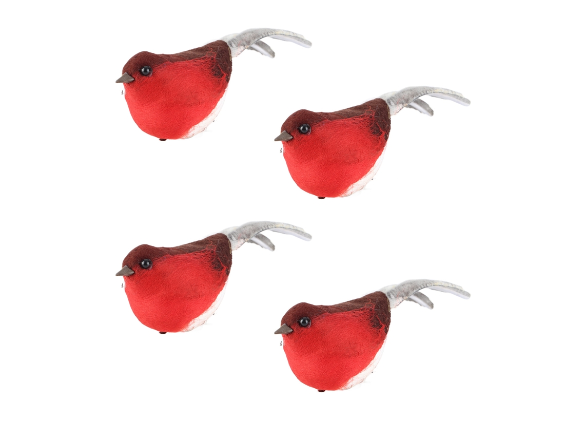 Pássaro Artificial de Espuma Simulado para Natal, Decoração com Feltro e Penas, Vermelho, 3.5x1.6pol