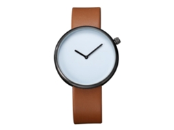 Relógio masculino moderno e casual com pulseira de PU, mostrador redondo e movimento de quartzo em liga metálica.