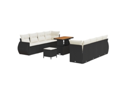 Conjunto 11 Conjunto De Sofá De Jardim Vidaxl Preto Vime Pe (90 X 55 X 71 Cm)