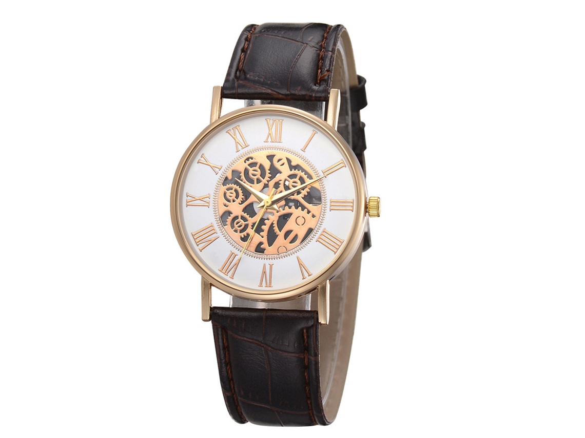 Relógio de Pulso Feminino de Quartzo Casual com Pulseira Pu Marrom Elegante