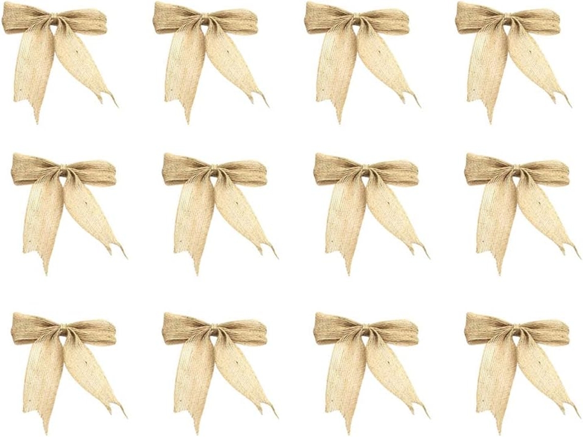 Enfeites de laço de juta para decoração de casamento, 12 peças, laços de nó para árvore, pingente principal de juta decorativa.