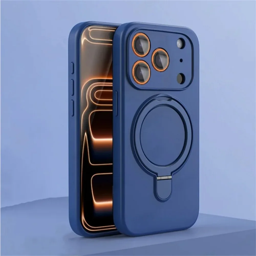 (azul-escuro, Iphone 13 Pro) Capa De Silicone Líquido Macio Com Suporte Magnético – À Prova De Impactos E Compatível Com Carregamento Sem Fio