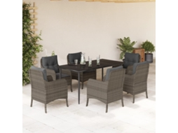 Vidaxl 7 Pcs Conjunto De Jantar P/ Jardim C/ Almofadões Vime Pe Cinza
