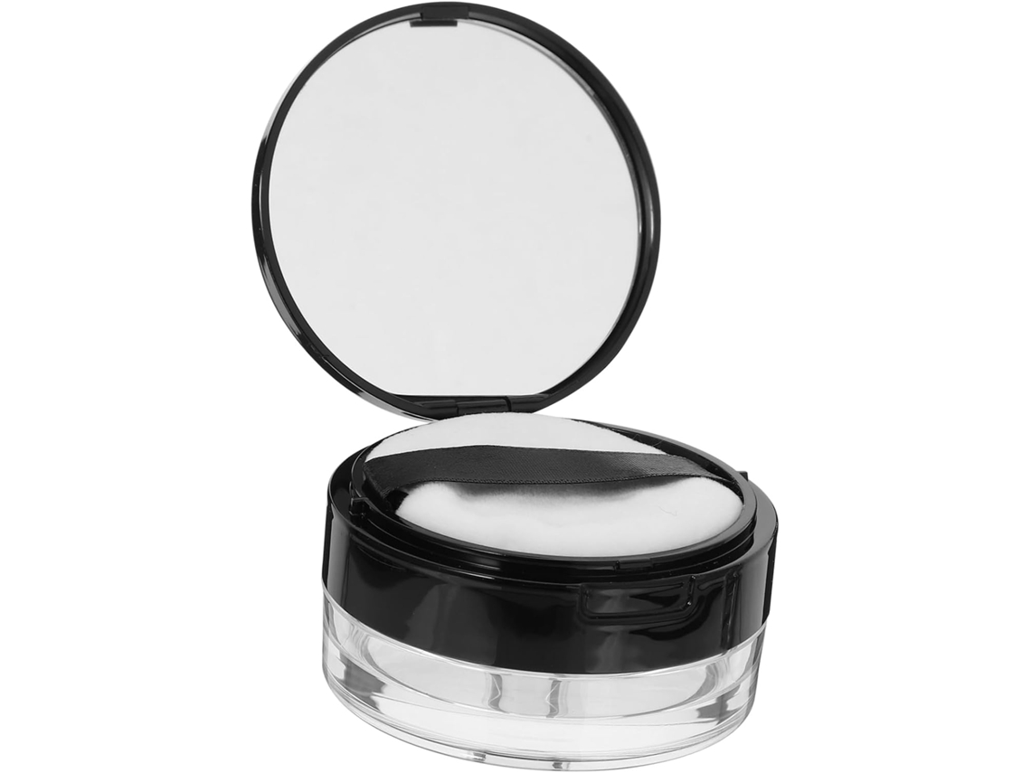 Caixa De Cosméticos De Plástico Com Espelho E Esponja Para Maquiagem.