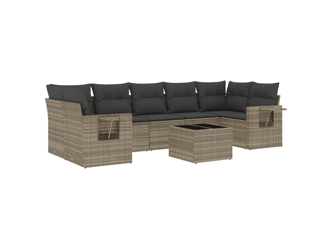 Conjunto de 8 Sofás Jardim com Almofadões Vime Pe Cinzento Claro MAISON EXCLUSIVE (8 pcs)