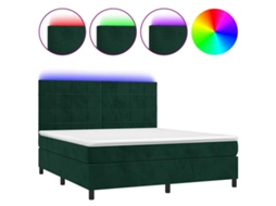 Cama Box Spring com Colchão LED Veludo Verde Escuro MAISON EXCLUSIVE (180x200 cm)