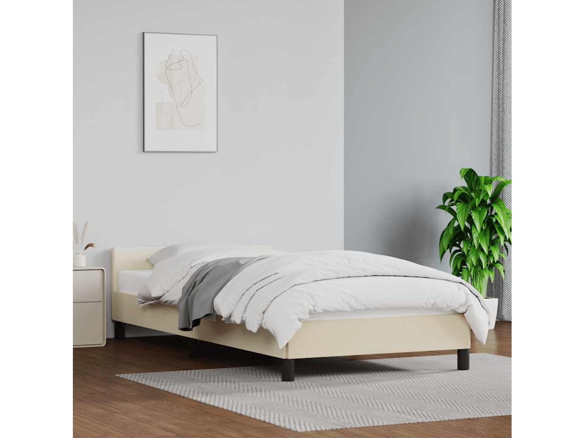 Vidaxl Estrutura Cama C/ Cabeceira Sem Colchão 90x200 Cm Creme