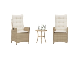 Vidaxl 3 Pcs Conjunto Bistrô Com Almofadões Vime Pe Bege
