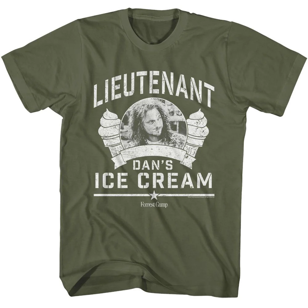 Unisex Adult T-shirt Rockinstone Forrest Gump Lt Dan Ice Cream Solid Military Green Sizes
