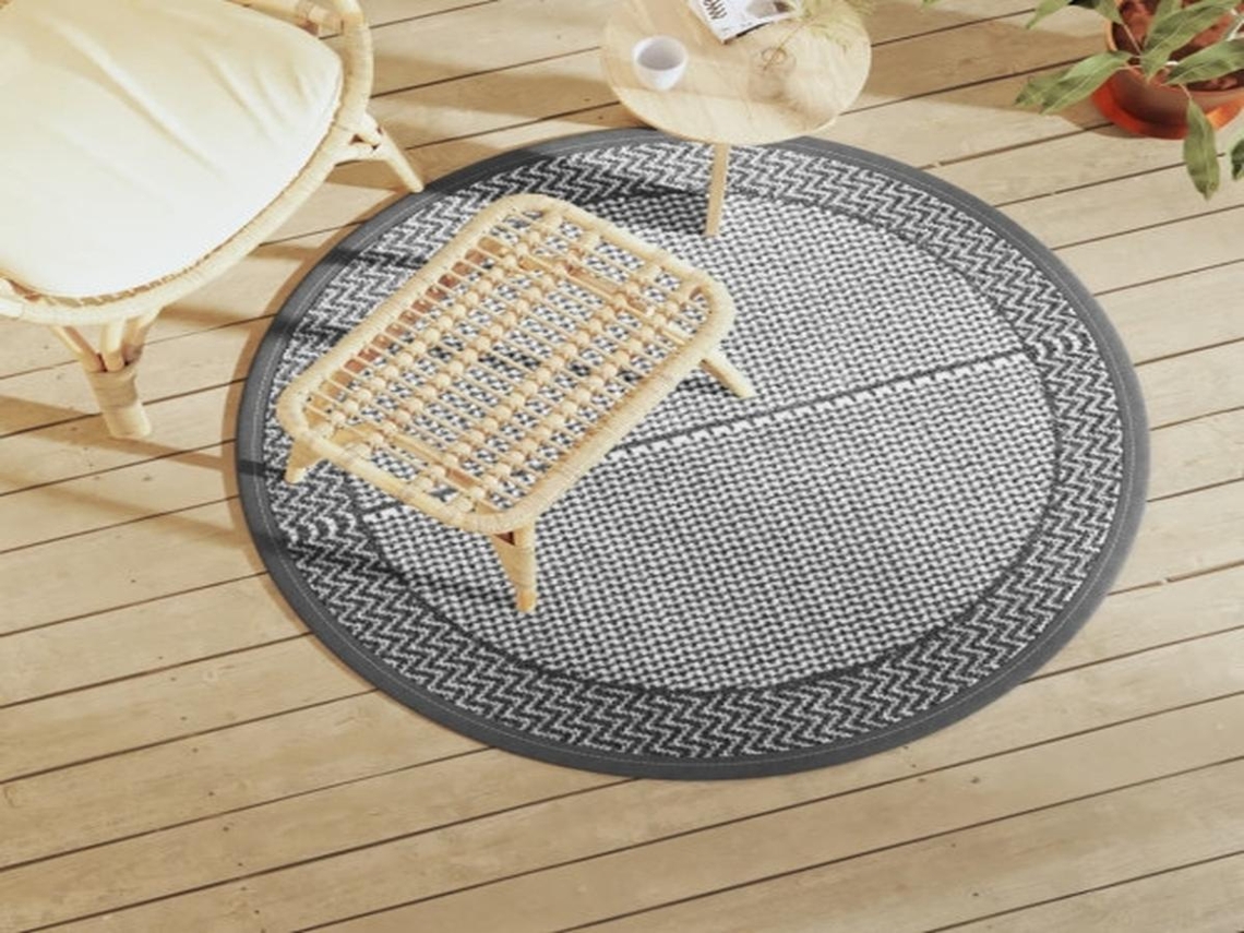 Lurelia Tapete Exterior Redondo Arakil Pp Lavável Reversível Resistente Uv Trançado Cinza Ø120 Cm