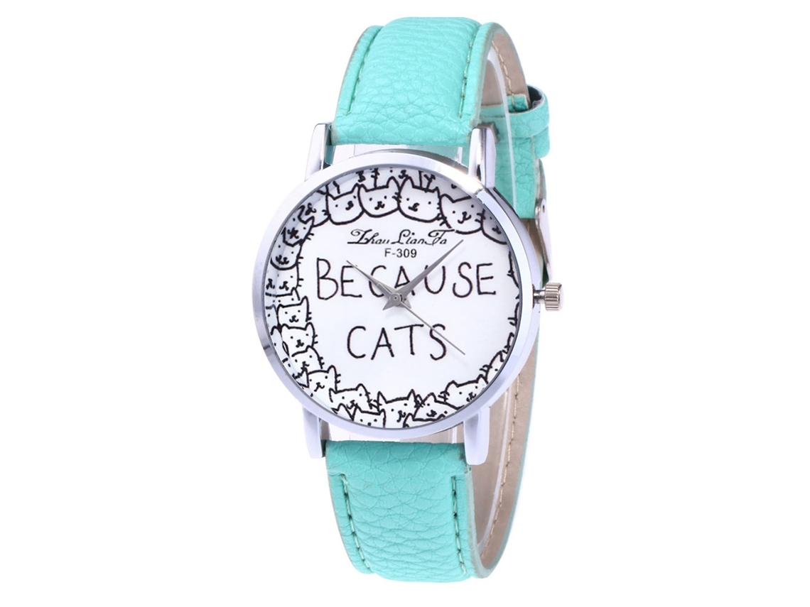 Relógio de Pulso Feminino de Quartzo com Pulseira de Couro Pu Estilo Simples Esfera Redonda Menta