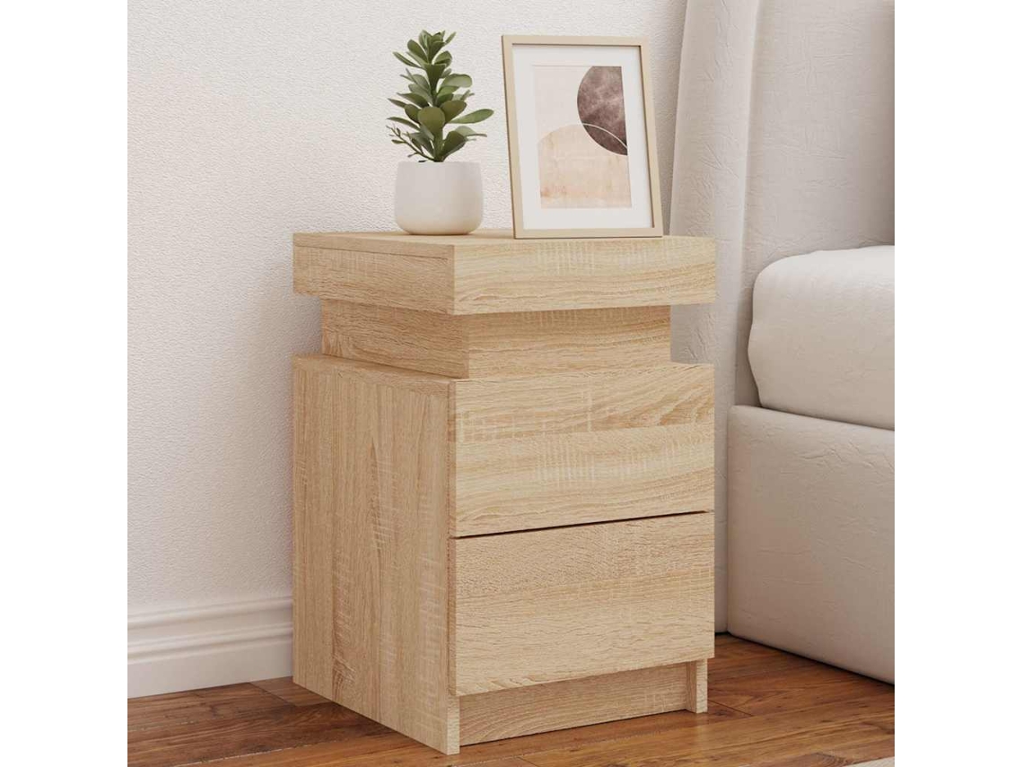 Vidaxl Mesa De Cabeceira Com Luzes Led 35x39x55 Cm Carvalho Sonoma