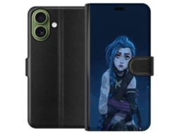 Capa Carteira Compatível Com Apple Iphone 17. Garota Imaginativa Com Cabelo Azul E Tatuagens Em Um Céu Estrelado Escuro Com Um Toque Dramático.