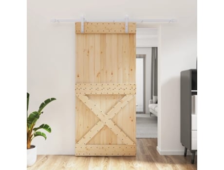Porta de Correr com Ferragens 95X210 Cm Madeira de Pinho Maciça VIDAXL