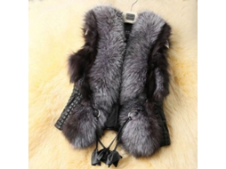 2026 chaleco para Mulher Waistcoat Gilet de Couro Pu e Pelo Falso Tamanhos S 3xl Gry 3xl Negro
