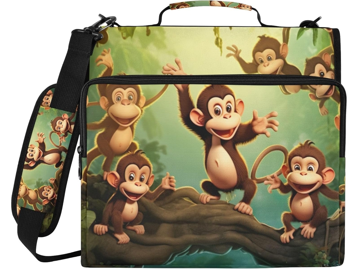 Jungle Monkeys Organizador De Bolsa Com Zíper, Pasta Com 3-argolas, Resistente À Água, Ideal Escola E Escritório