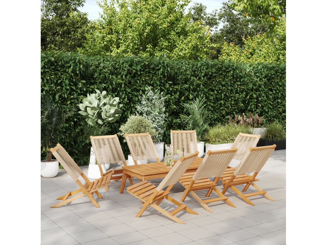 Vidaxl Cadeiras De Jardim Dobráveis 8pcs Madeira De Acácia Maciça Bege
