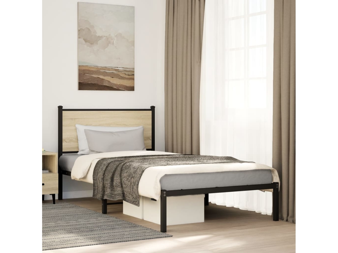 Vidaxl Estrutura De Cama Sem Colchão 100x200 Cm Metal Carvalho Sonoma