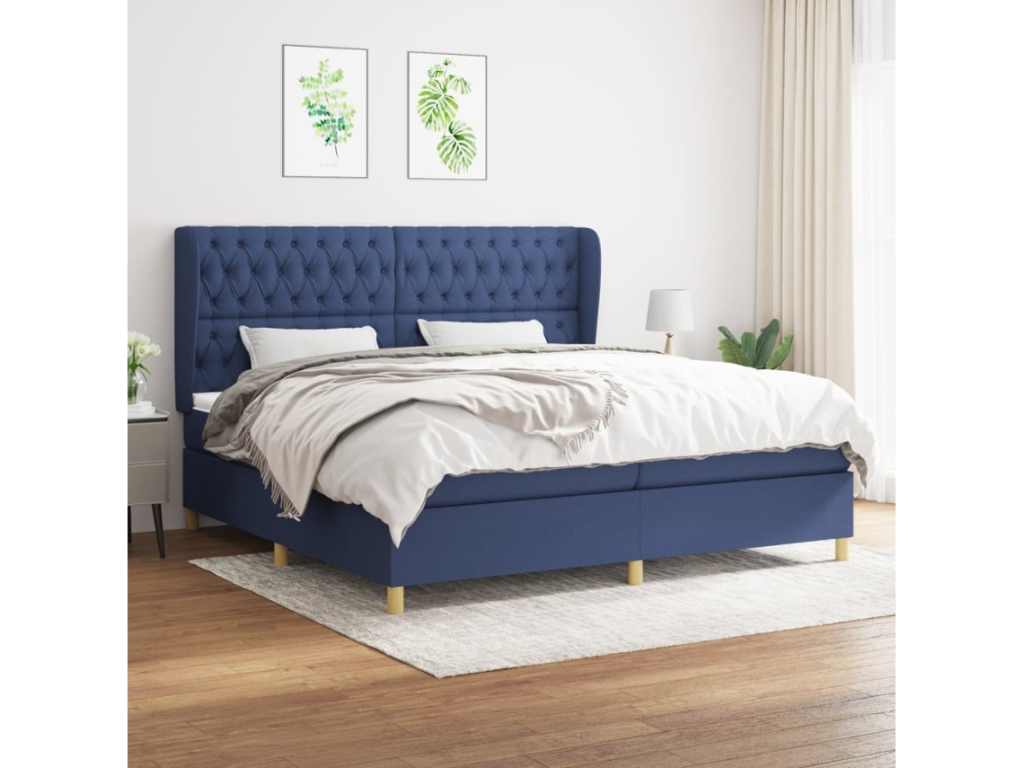 Vidaxl Cama Com Molas/colchão 200x200 Cm Tecido Azul