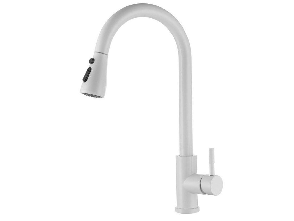Torneira extensível branca, pulverizador retrátil, 360°, 2 modos, inox, X001