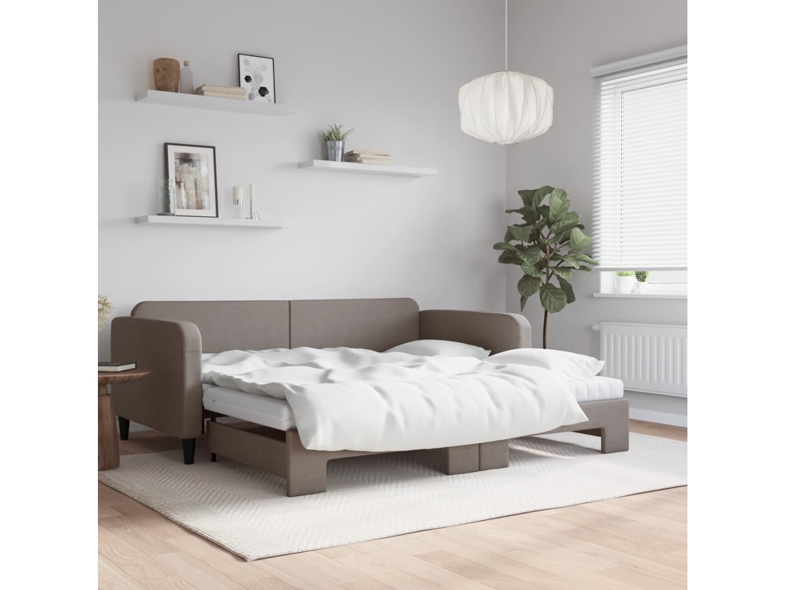 Vidaxl Sofá-cama + Gavetão/colchões 100x200cm Tecido Cinza-acastanhado