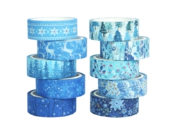 Conjunto de Fitas Decorativas de Inverno com 10 Rolos, Fita Decorativa Azul e Branca para Bullet Journal, Artesanato BRILVIBERA