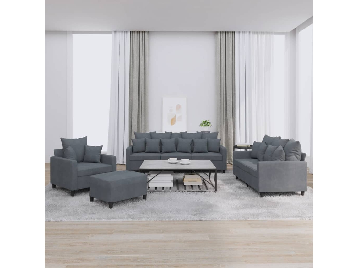 Vidaxl 4 Pcs Conjunto De Sofás Com Almofadões Veludo Cinzento-escuro