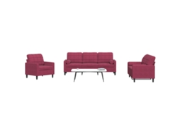 Vidaxl 3pcs Conjunto Sofás C/ Almofadões E Rolos Veludo Vermelho Tinto