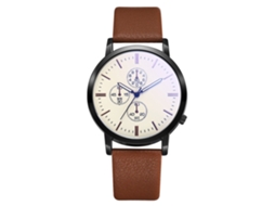 Relógio de pulso masculino casual e moderno com mecanismo de quartzo e liga metálica, nas cores marrom e branco.