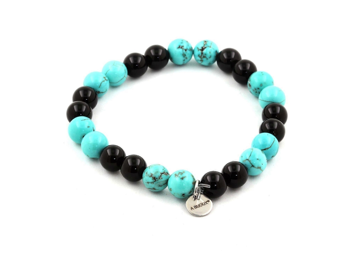 Pulseira Com Contas De Turquesa E Ágata Preta De 8 Mm Nostalgia88