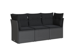 Conjunto de 3 Sofás de Jardim com Almofadões Vime Pe Preto MAISON EXCLUSIVE (3 pcs)