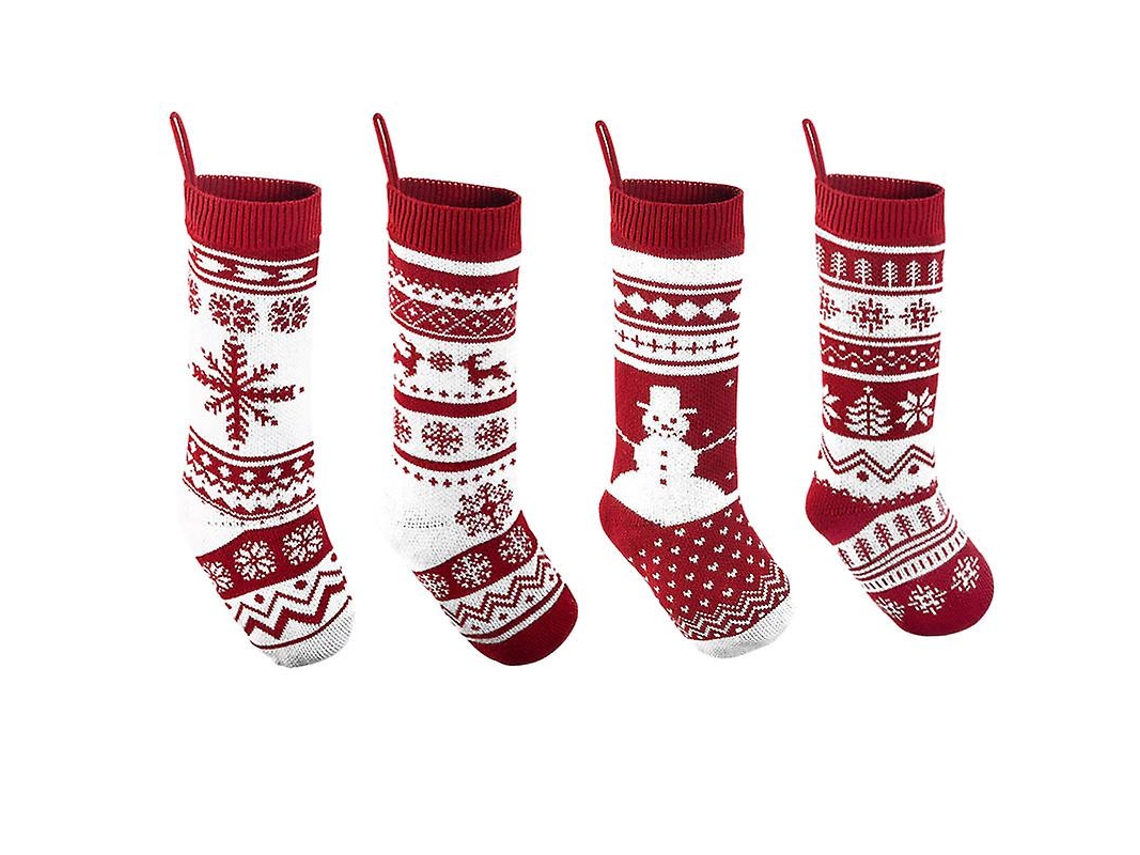 Pacote Com 4 Meias De Natal De Malha, Meias De Natal Grandes De Lã Rústica Para Decoração De Natal Em Família Pxcl Olysi Shop