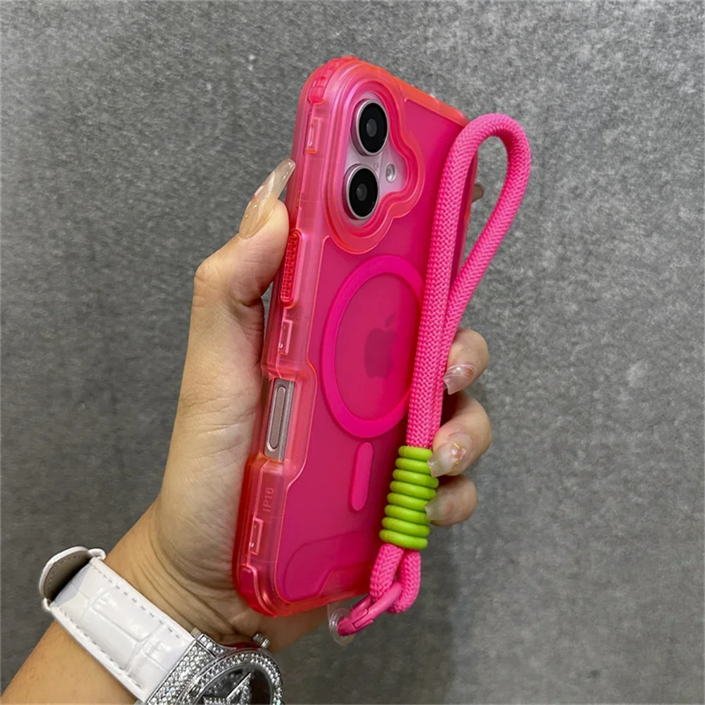 Capa Fosca Para Celular (iphone 15 Vermelho), Alça De Pulso Colorida, Resistente A Impactos.