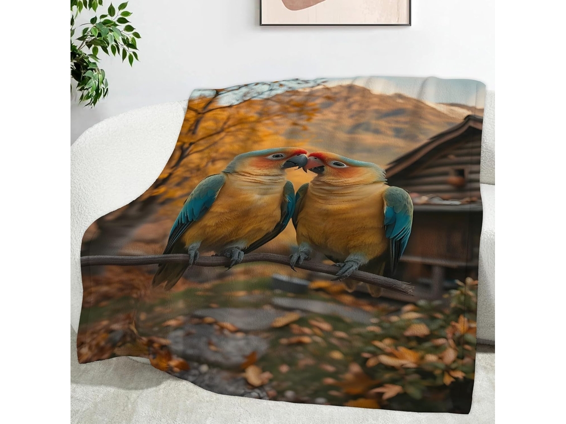 Manta com Estampa de Folha Bordo e Papagaio 220x240 Cm Multifuncional Macia Aconchegante em Flanela Ideal para