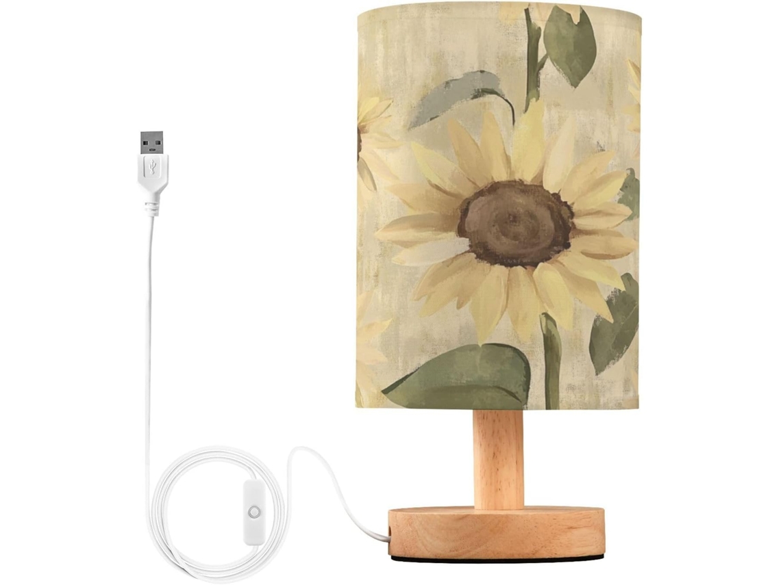 Abajur de mesa em formato de girassol para quarto, mesa de cabeceira pequena, luminária de mesa LED com portas USB e cúpula.