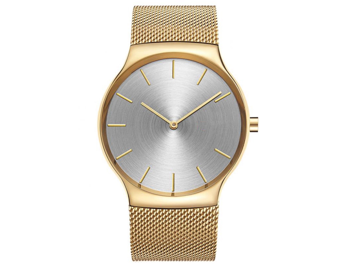 Reloj Hombre Fashionable Resistente Al Agua Correa Acero (caso Oro Esfera Blanca)