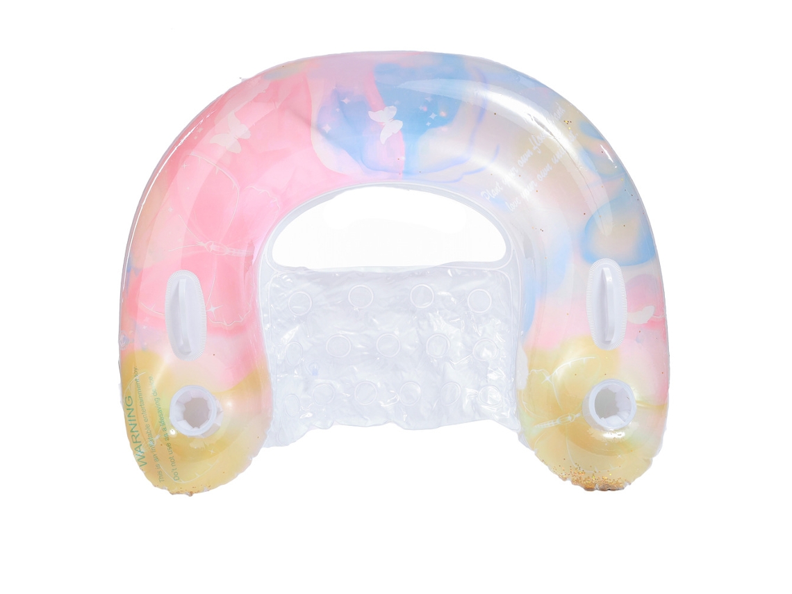 Cadeira inflável para piscina com porta copos e encosto em cores rosa e amarelo SIURN
